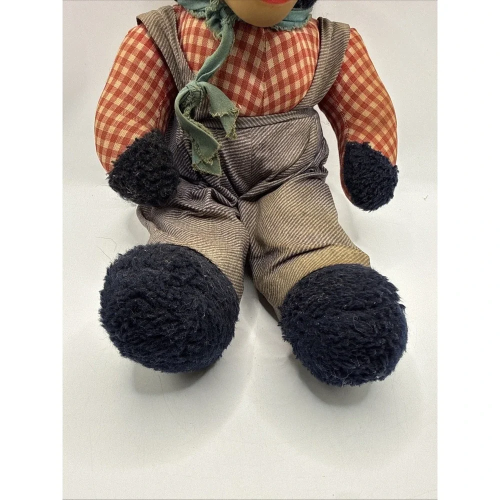 Vintage Gund Monkey Plush Chimp Rubber Hard Face Gingham Check Hat 13